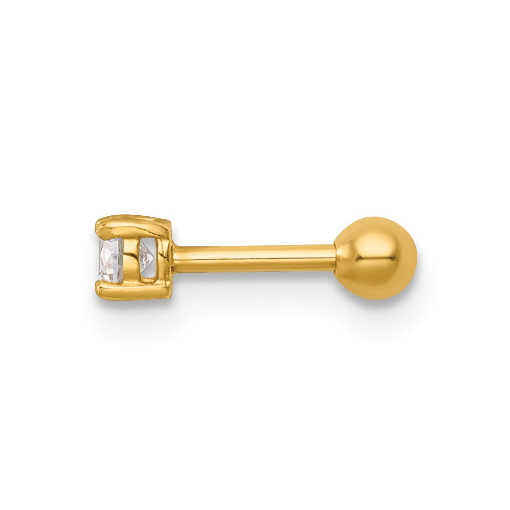 14k 18 Gauge Polished 3.0mm Round CZ Labret Stud