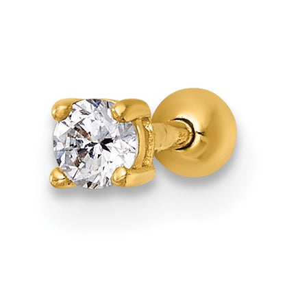 14k 18 Gauge Polished 3.0mm Round CZ Labret Stud