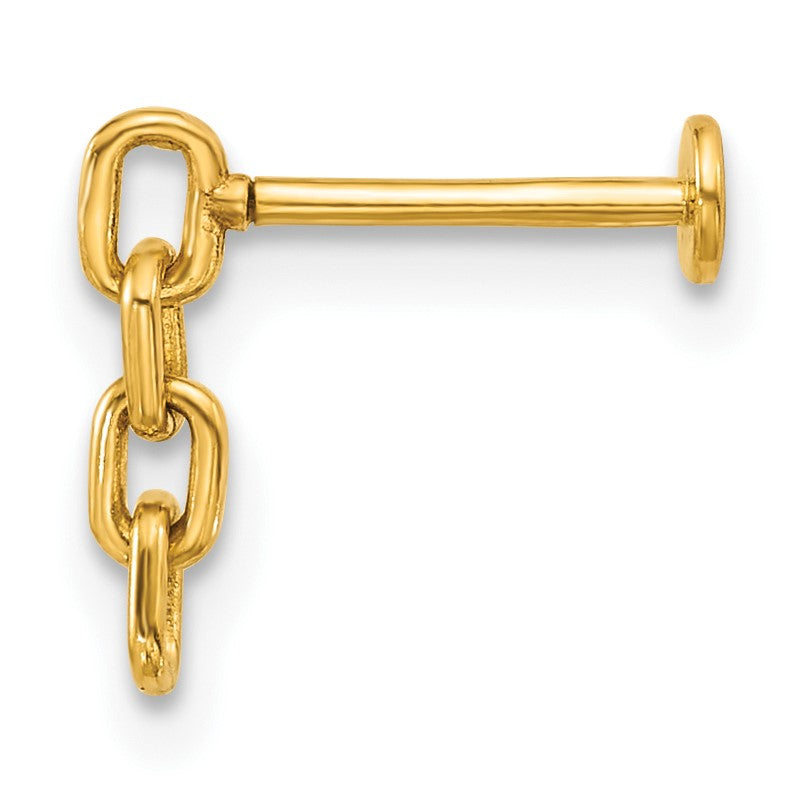 14k 18 Gauge Polished Dangling Cable Link Chain Labret Stud