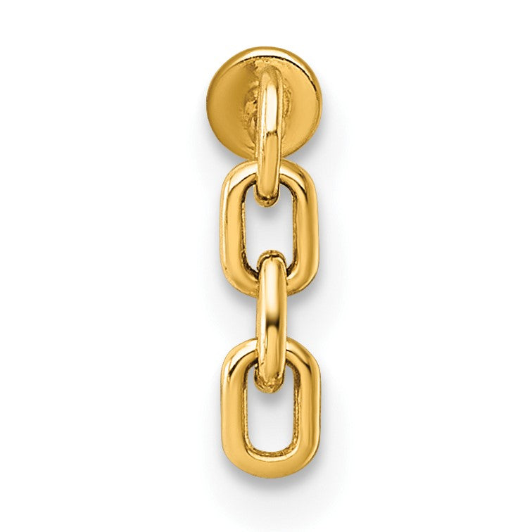 14k 18 Gauge Polished Dangling Cable Link Chain Labret Stud