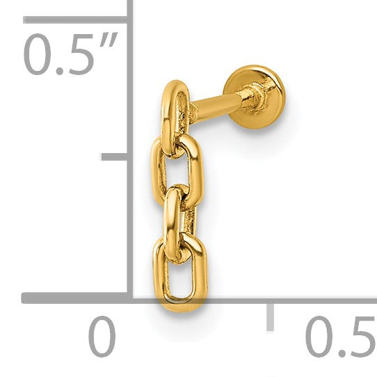 14k 18 Gauge Polished Dangling Cable Link Chain Labret Stud