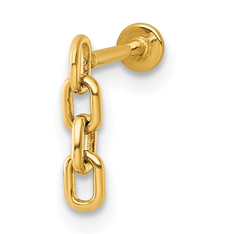14k 18 Gauge Polished Dangling Cable Link Chain Labret Stud