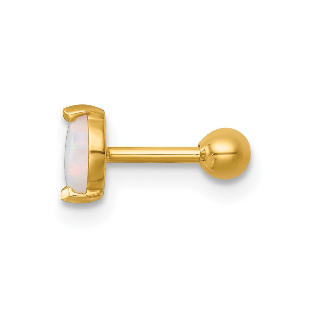 14k 18 Gauge Polished Navette Created Opal Labret Stud