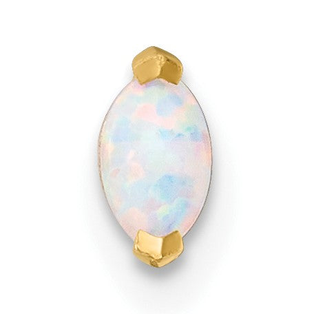 14k 18 Gauge Polished Navette Lab Created Opal Labret Stud