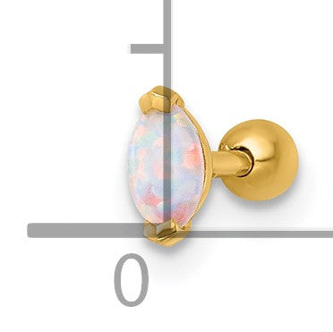 14k 18 Gauge Polished Navette Lab Created Opal Labret Stud