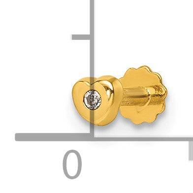 14K 16 Gauge Polished CZ Heart Labret Stud