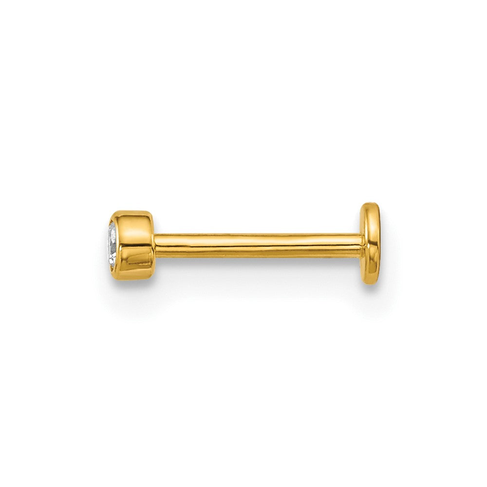 14k 18 Gauge Polished 2.5mm Round CZ Labret Stud