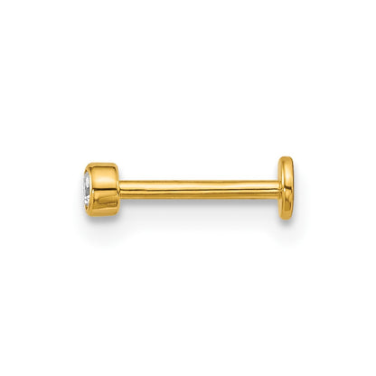 14k 18 Gauge Polished 2.5mm Round CZ Labret Stud