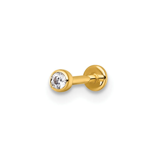 14k 18 Gauge Polished 2.5mm Round CZ Labret Stud