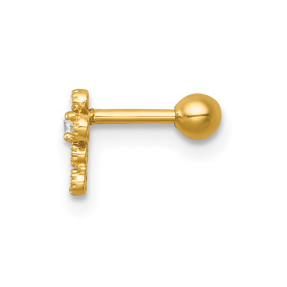 14k 18 Gauge Polished CZ Cross Labret Stud