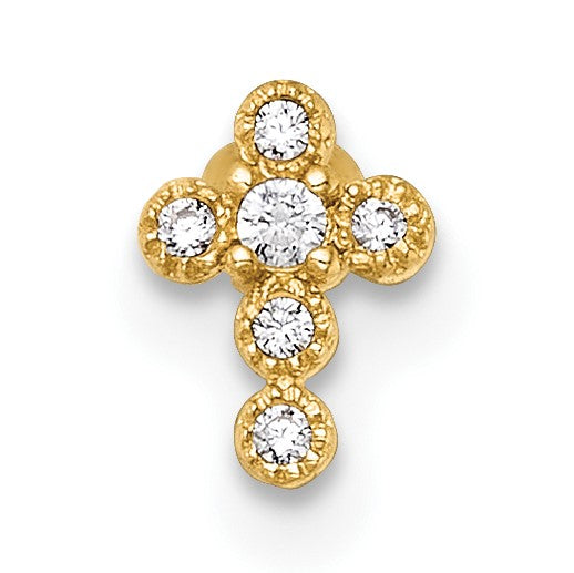 14k 18 Gauge Polished CZ Cross Labret Stud