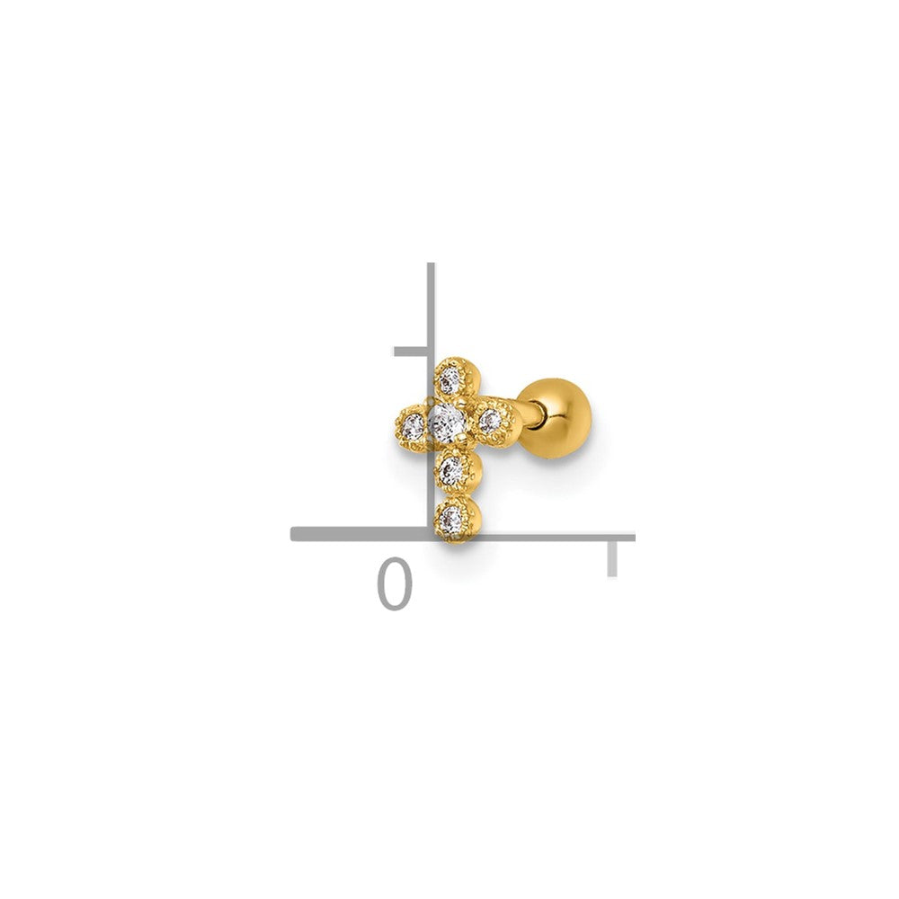 14k 18 Gauge Polished CZ Cross Labret Stud