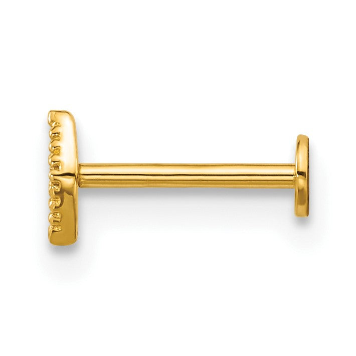 14k 18 Gauge Polished and Textured CZ Navette Labret Stud