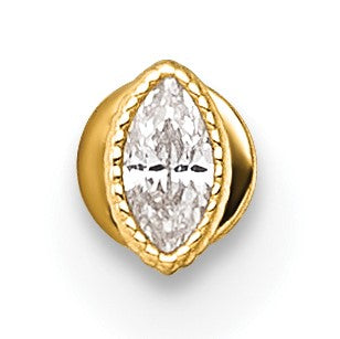 14k 18 Gauge Polished and Textured Marquise-cut CZ Labret Stud