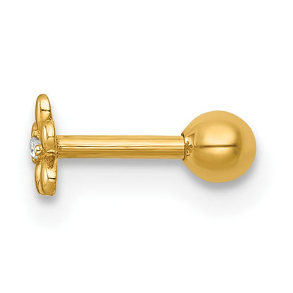 14k 18 Gauge Polished CZ Flower Labret Stud