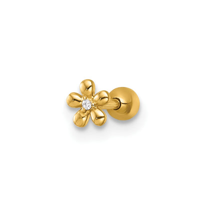 14k 18 Gauge Polished CZ Flower Labret Stud