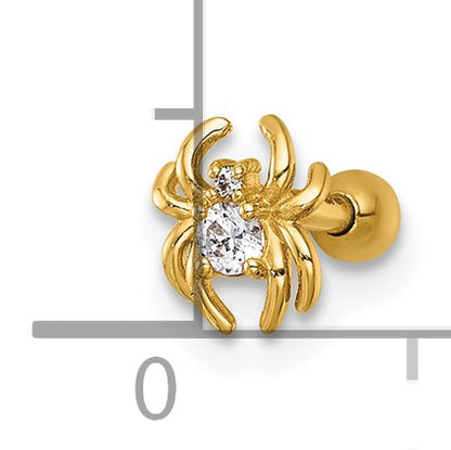 14k 16 Gauge Polished CZ Spider Labret Stud