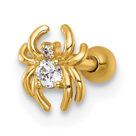 14k 16 Gauge Polished CZ Spider Labret Stud