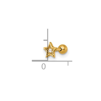 14k 18 Gauge Polished CZ Star Labret Stud