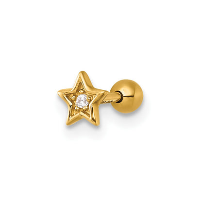 14k 18 Gauge Polished CZ Star Labret Stud