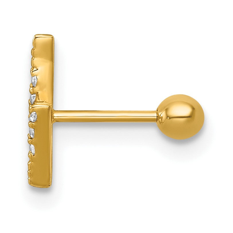 14k 21 Gauge Polished CZ Lightning Bolt Labret Stud