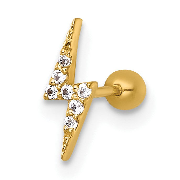 14k 21 Gauge Polished CZ Lightning Bolt Labret Stud