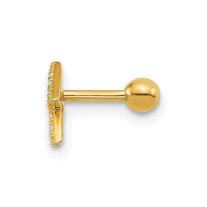 14k 18 Gauge Polished CZ Lightning Bolt Labret Stud