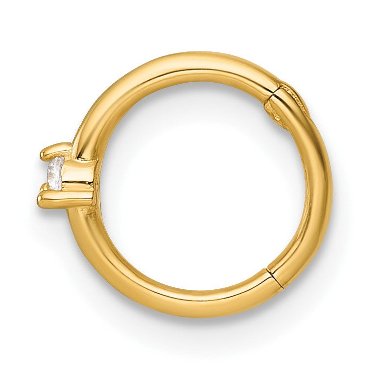 14k 18 Gauge Polished CZ 8.0mm Hinged Cartilage Ring