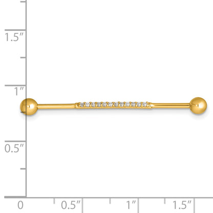 14k 16 Gauge Polished CZ Industrial Bar