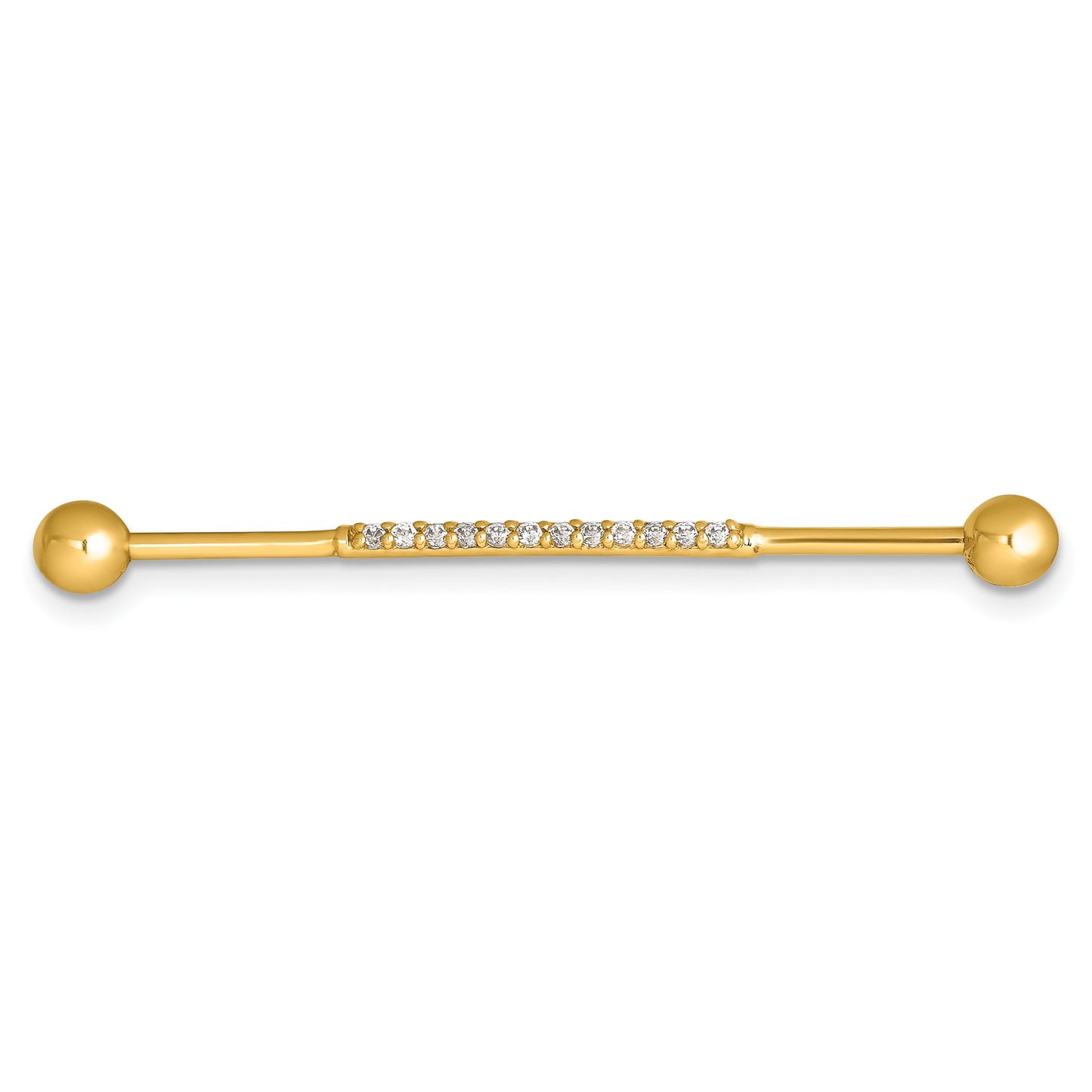 14k 16 Gauge Polished CZ Industrial Bar