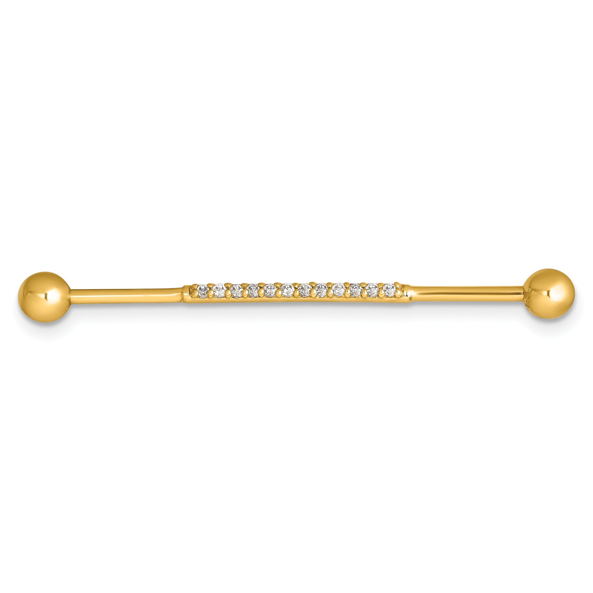 14k 16 Gauge Polished CZ Industrial Bar
