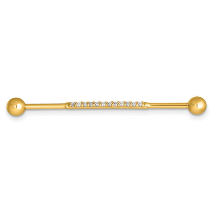 14k 16 Gauge Polished CZ Industrial Bar