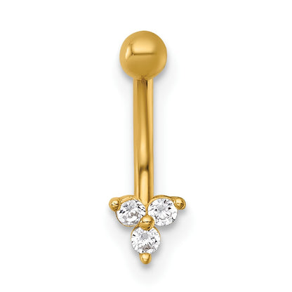 14k 16 Gauge Polished Triple CZ Eyebrow Jewelry