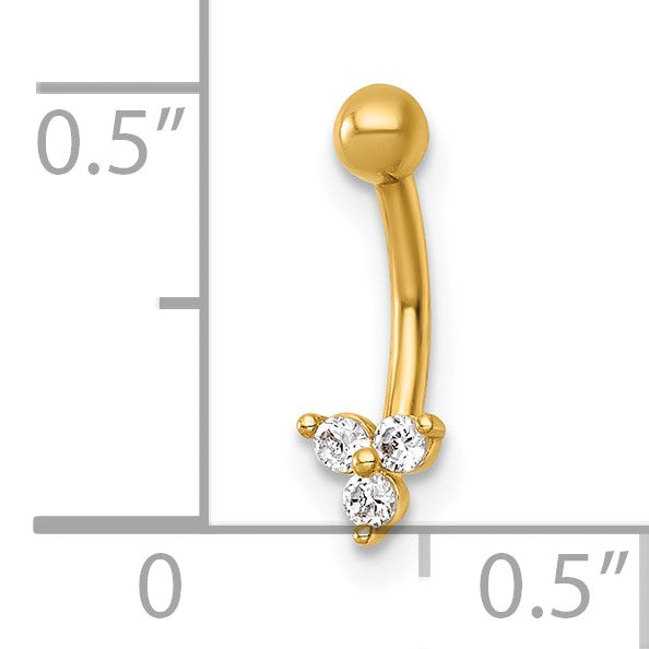 14k 16 Gauge Polished Triple CZ Eyebrow Jewelry