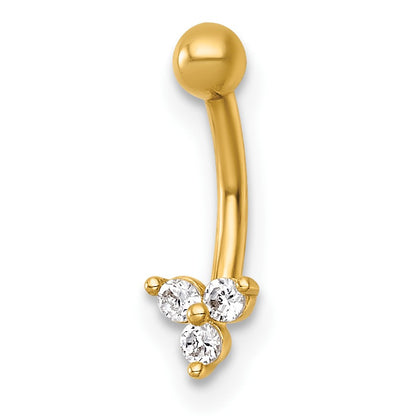 14k 16 Gauge Polished Triple CZ Eyebrow Jewelry