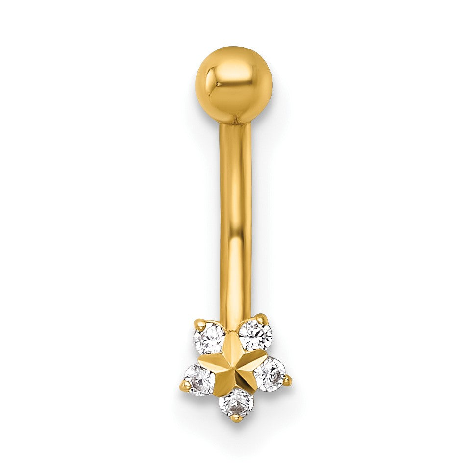 14k 16 Gauge Polished and Diamond-cut CZ Flower Eyebrow Jewelry