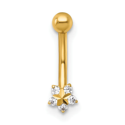 14k 16 Gauge Polished and Diamond-cut CZ Flower Eyebrow Jewelry