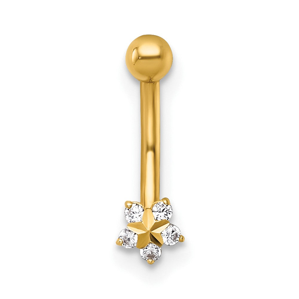 14k 16 Gauge Polished and Diamond-cut CZ Flower Eyebrow Ring