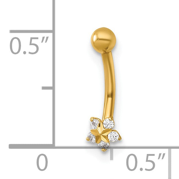 14k 16 Gauge Polished and Diamond-cut CZ Flower Eyebrow Jewelry