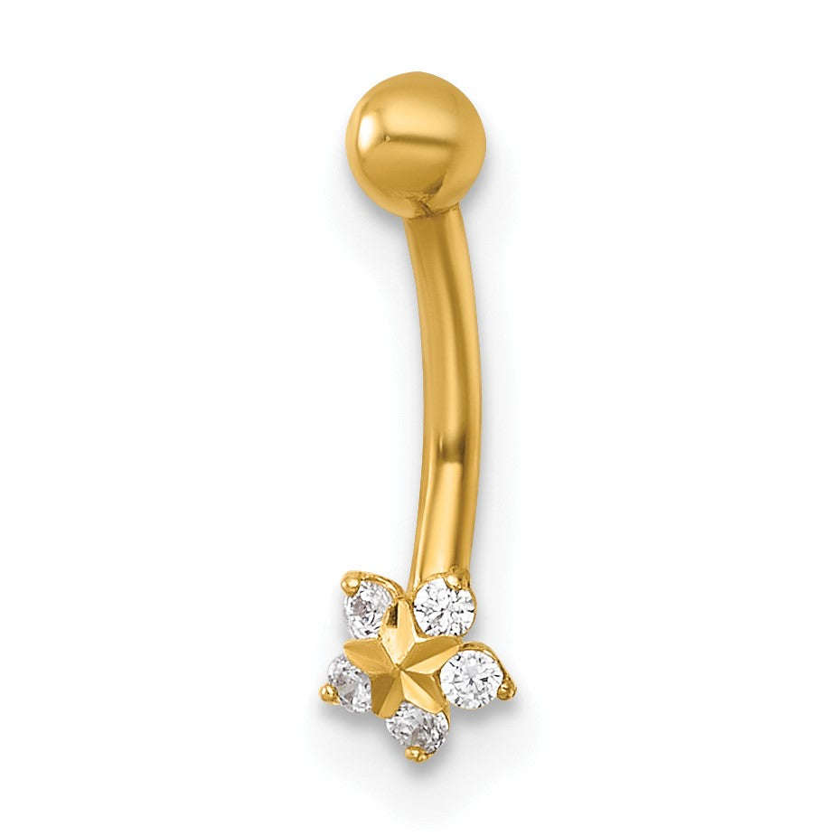 14k 16 Gauge Polished and Diamond-cut CZ Flower Eyebrow Jewelry