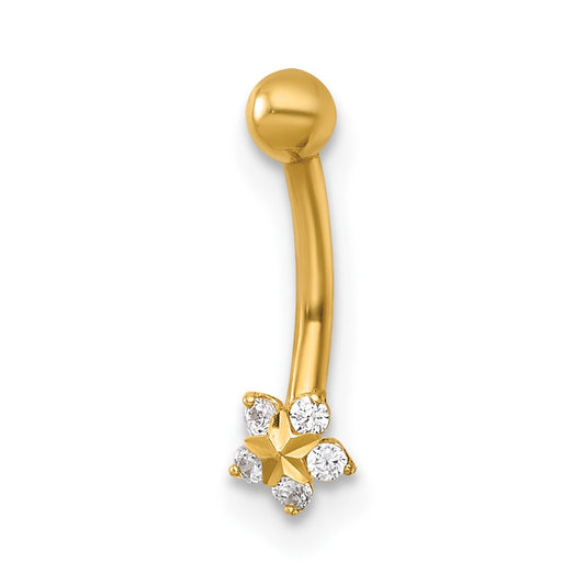 14k 16 Gauge Polished and Diamond-cut CZ Flower Eyebrow Ring