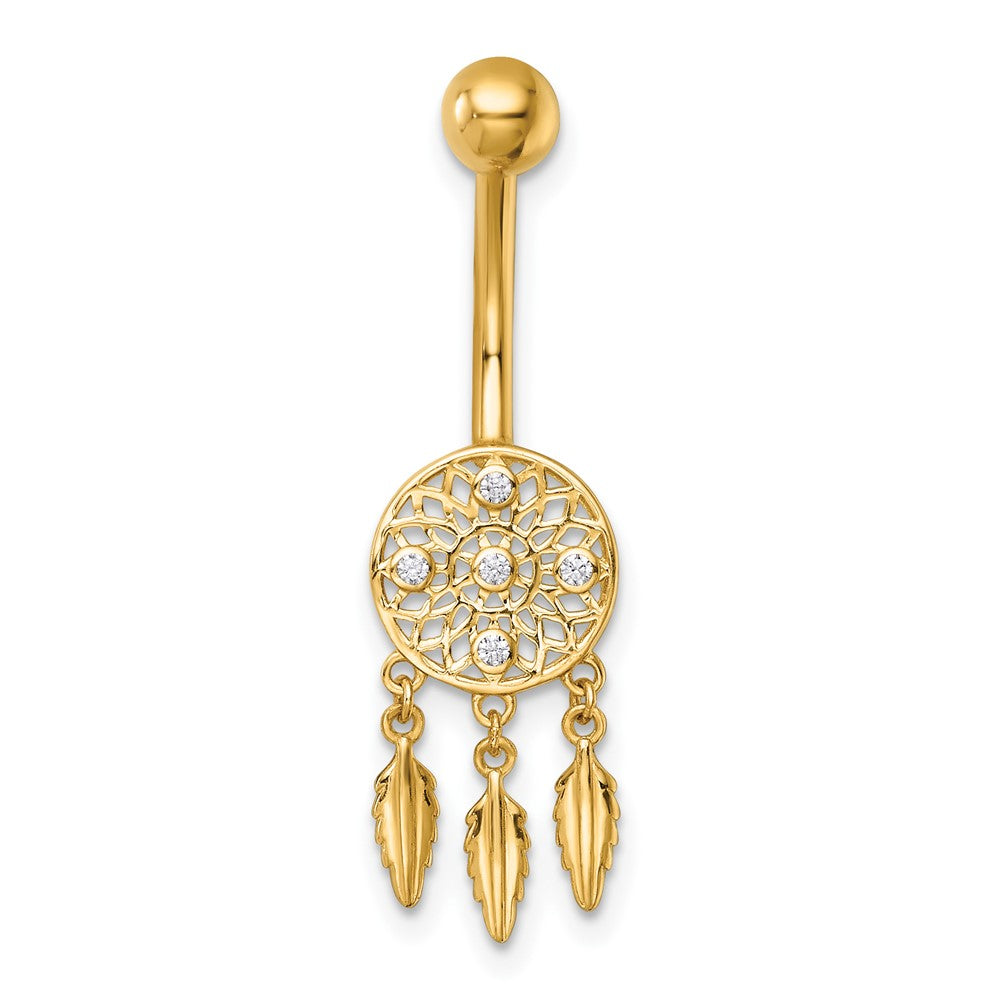 14k 14 Gauge Polished CZ Dream Catcher Navel Ring