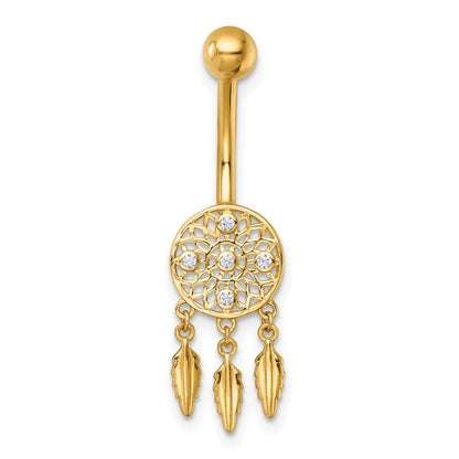 14k 14 Gauge Polished CZ Dream Catcher Navel Ring