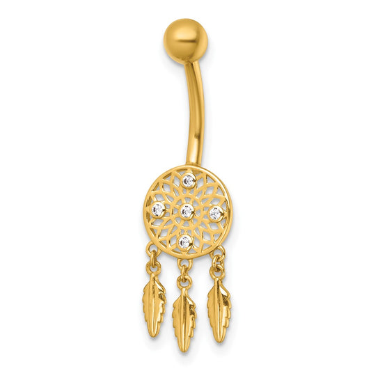 14k 14 Gauge Polished CZ Dream Catcher Navel Ring