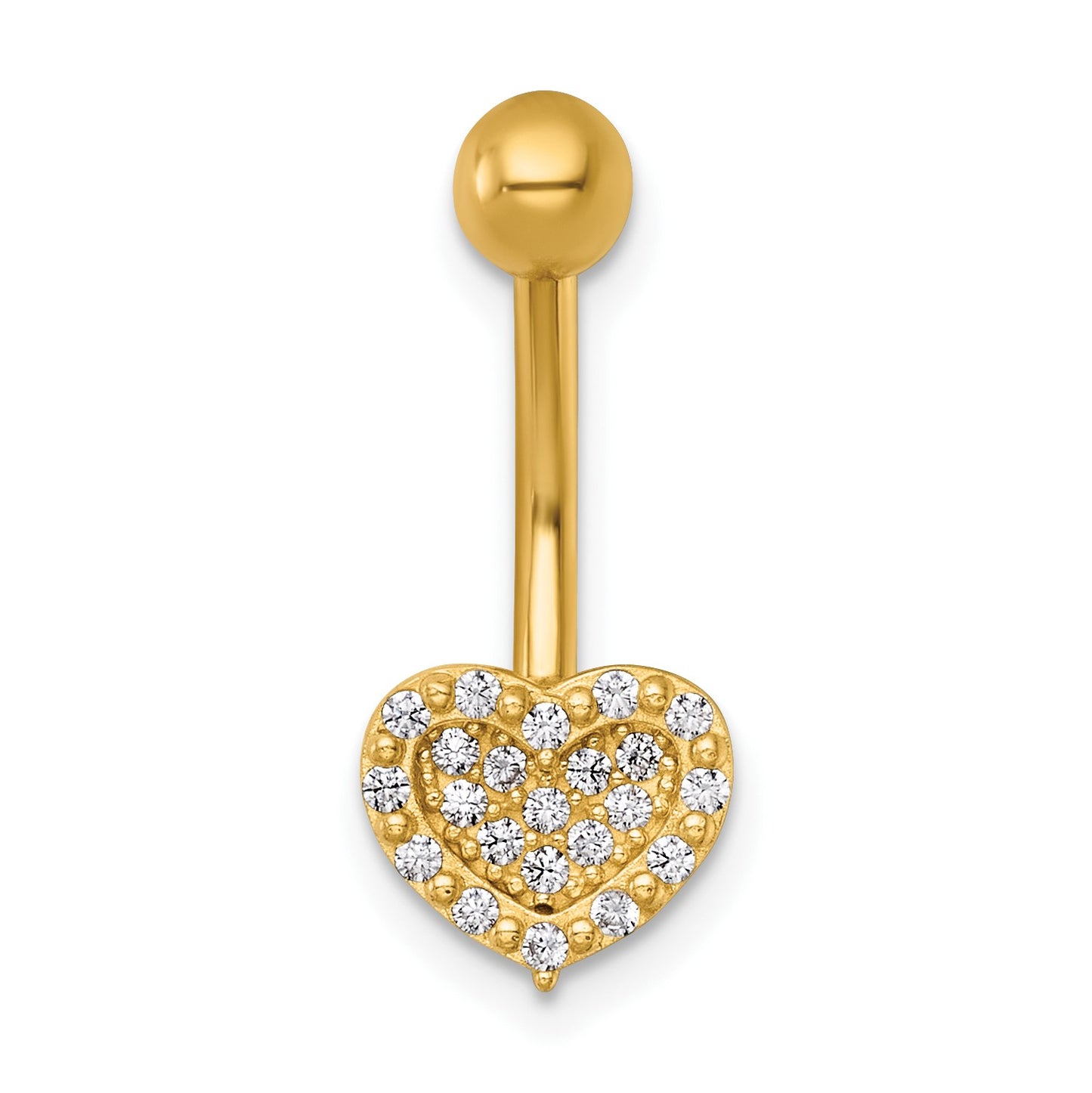 14k 14 Gauge Polished Pave CZ Heart Navel Ring