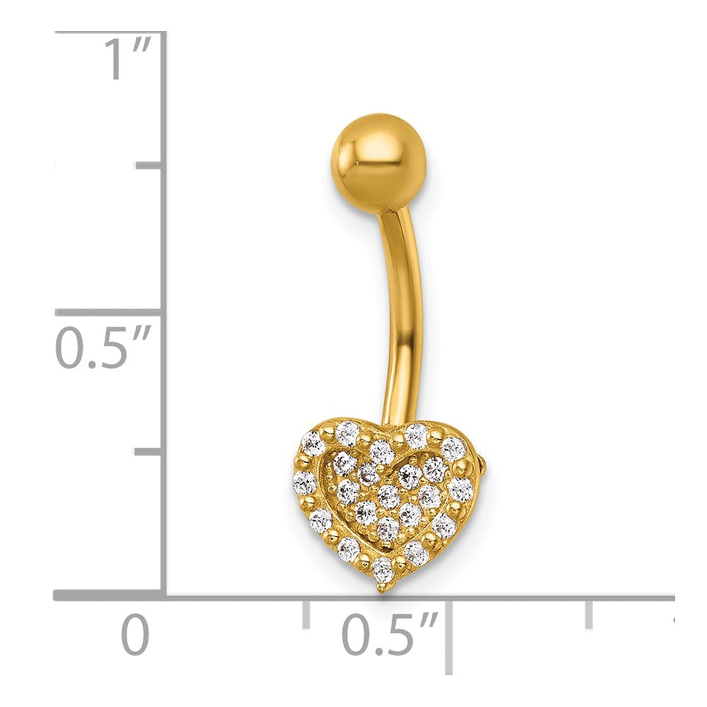 14k 14 Gauge Polished Pave CZ Heart Navel Ring