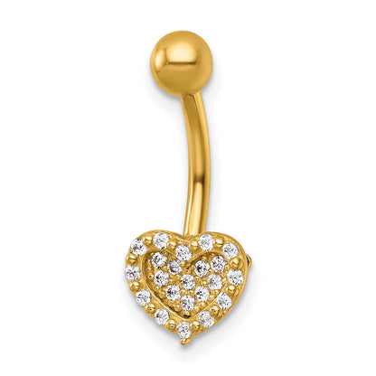 14k 14 Gauge Polished Pave CZ Heart Navel Ring