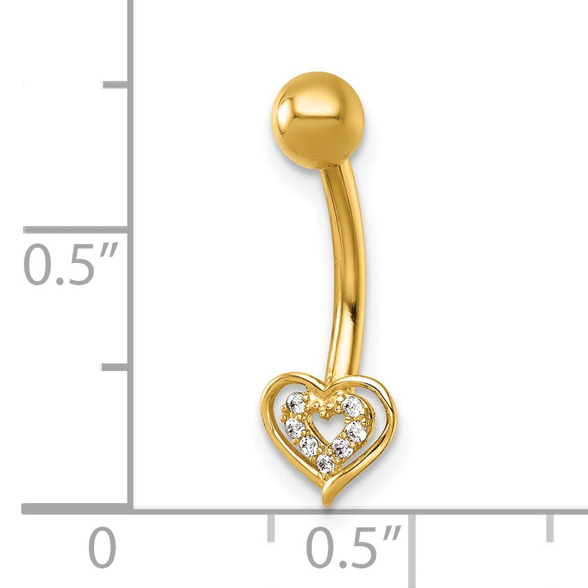 14k 14 Gauge Polished CZ Double Heart Navel Ring