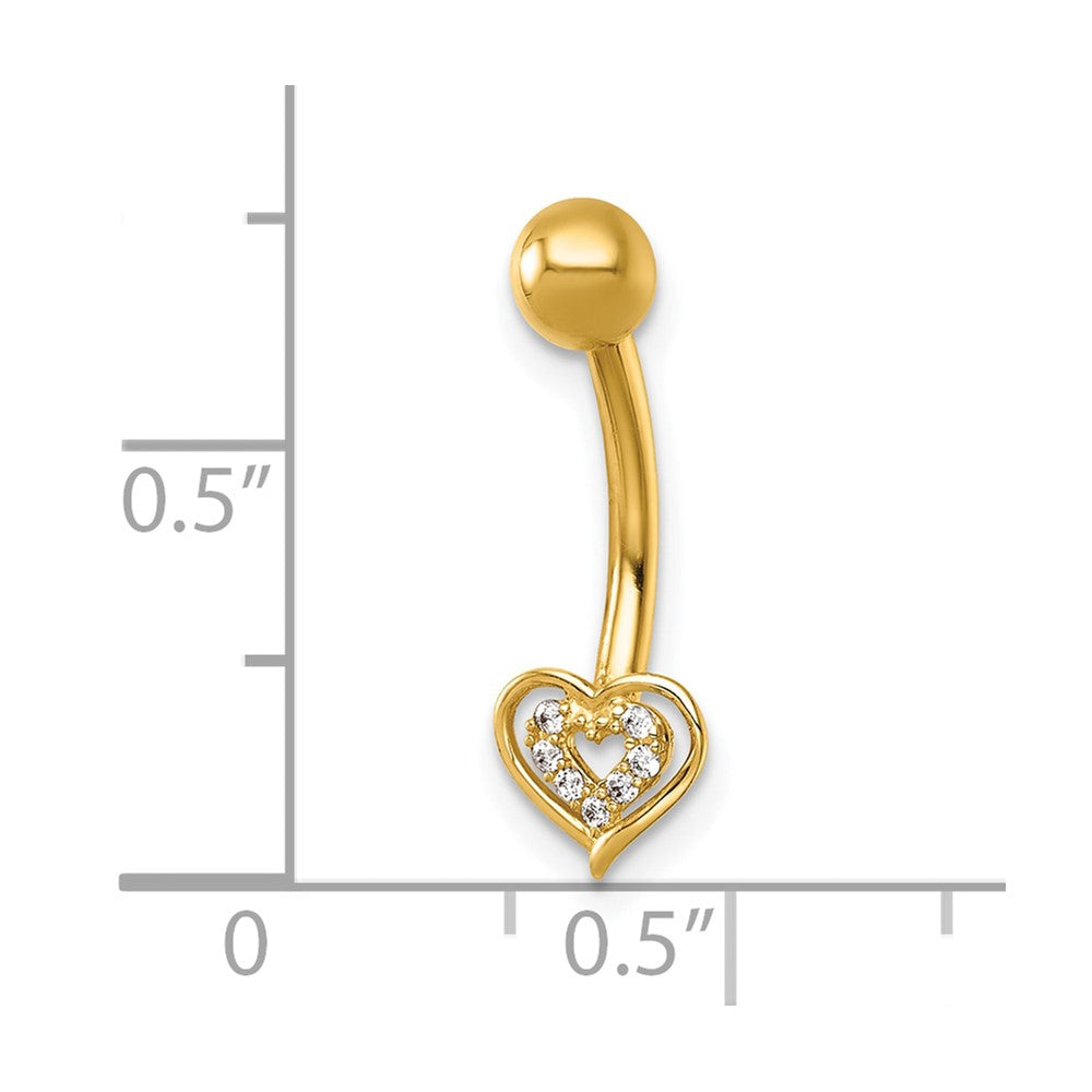 14k 14 Gauge Polished CZ Double Heart Navel Ring