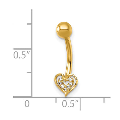 14k 14 Gauge Polished CZ Double Heart Navel Ring